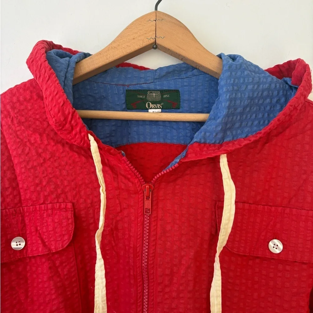 Vintage 90s Orvis Made in USA Red Textured Hooded Jacket Medium